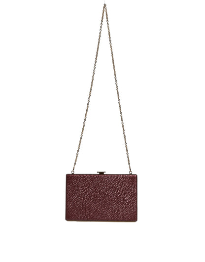 Dolce & Gabbana Leather Brass Compact Evening Crossbody Box Clutch Convertible Handbag - Black Gold Maroon