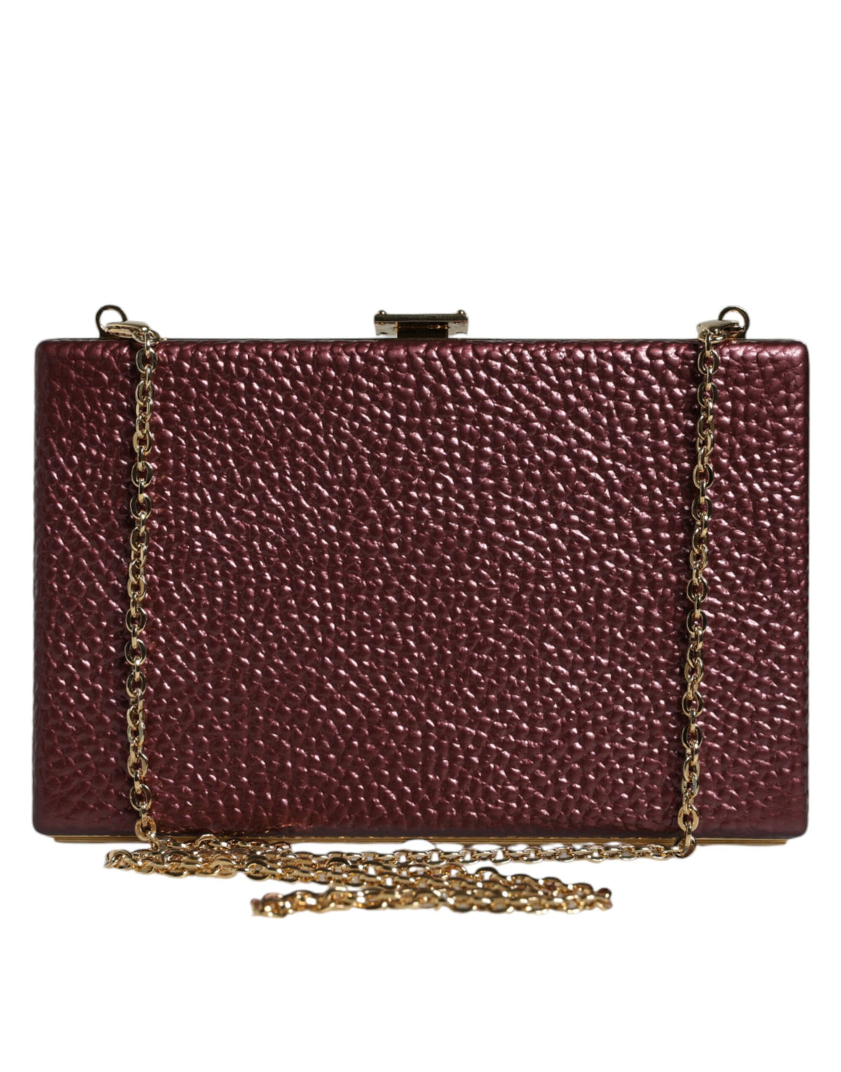 Dolce & Gabbana Leather Brass Compact Evening Crossbody Box Clutch Convertible Handbag - Black Gold Maroon
