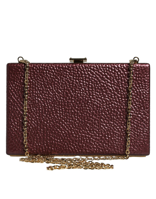 Dolce & Gabbana Leather Brass Compact Evening Crossbody Box Clutch Convertible Handbag - Black Gold Maroon
