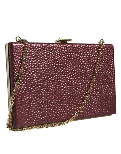 Dolce & Gabbana Leather Brass Compact Evening Crossbody Box Clutch Convertible Handbag - Black Gold Maroon