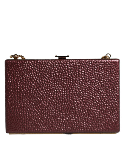 Dolce & Gabbana Leather Brass Compact Evening Crossbody Box Clutch Convertible Handbag - Black Gold Maroon