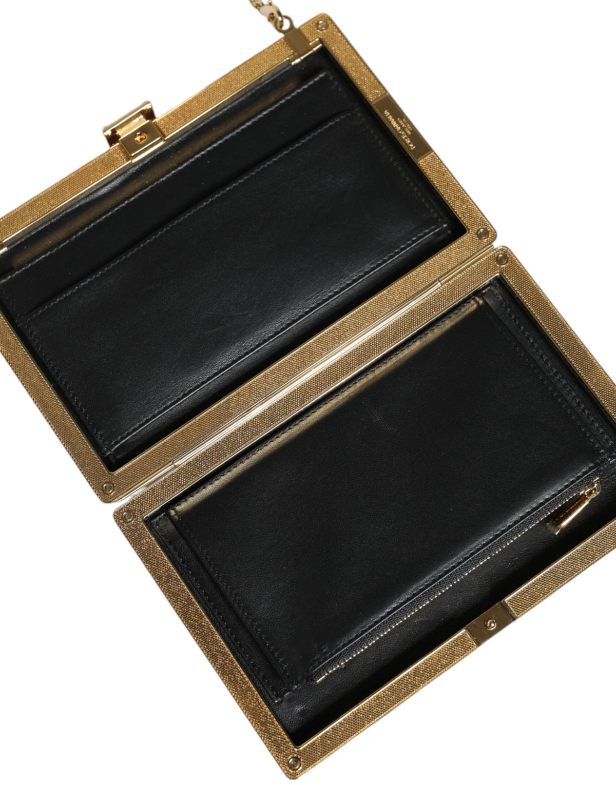 Dolce & Gabbana Leather Brass Compact Evening Crossbody Box Clutch Convertible Handbag - Black Gold Maroon