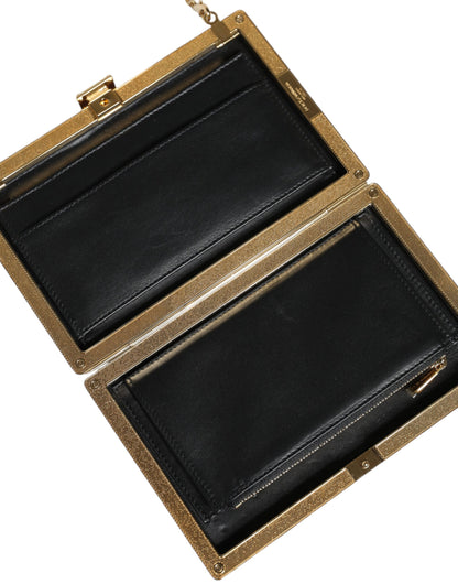 Dolce & Gabbana Leather Brass Compact Evening Crossbody Box Clutch Convertible Handbag - Black Gold Maroon