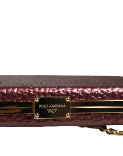 Dolce & Gabbana Leather Brass Compact Evening Crossbody Box Clutch Convertible Handbag - Black Gold Maroon