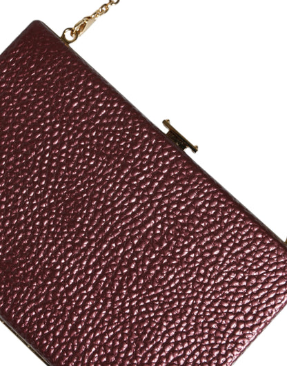 Dolce & Gabbana Leather Brass Compact Evening Crossbody Box Clutch Convertible Handbag - Black Gold Maroon