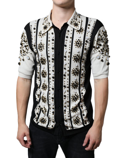 Dolce & Gabbana Men's Silk & Crystal Sweater - Black White