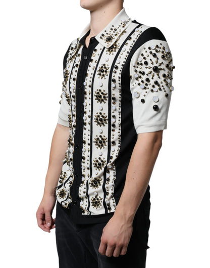 Dolce & Gabbana Men's Silk & Crystal Sweater - Black White