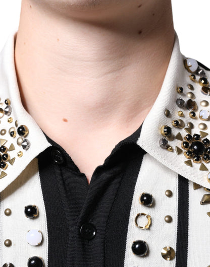 Dolce & Gabbana Men's Silk & Crystal Sweater - Black White