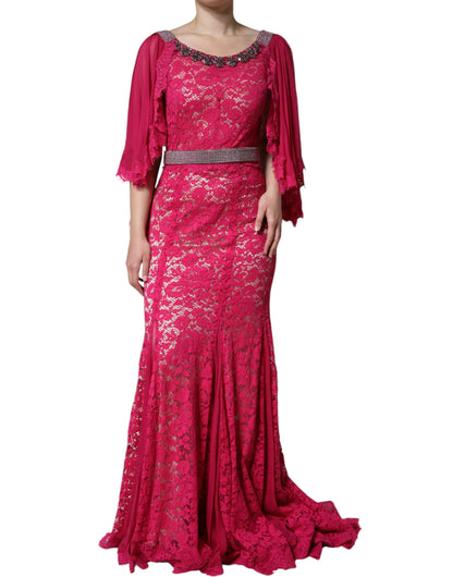 Dolce & Gabbana Women's Gown Sheath Nylon Viscose Cotton & Silk Dress - Pink Red Floral
