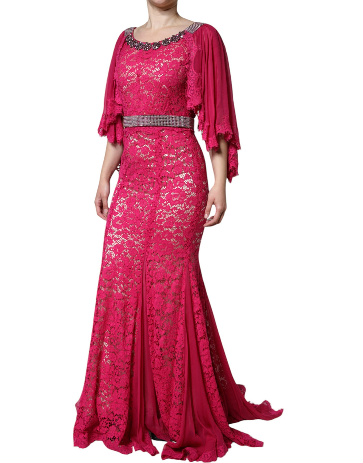 Dolce & Gabbana Women's Gown Sheath Nylon Viscose Cotton & Silk Dress - Pink Red Floral