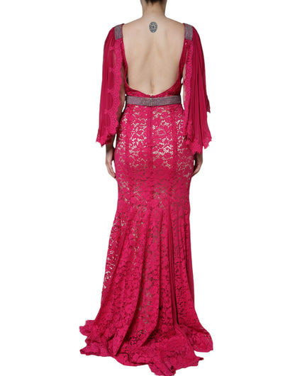 Dolce & Gabbana Women's Gown Sheath Nylon Viscose Cotton & Silk Dress - Pink Red Floral
