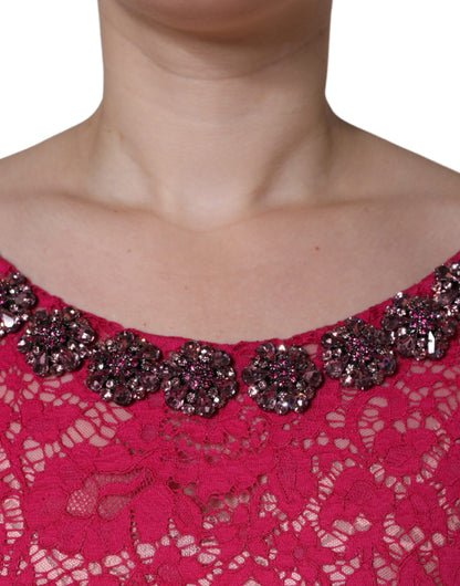 Dolce & Gabbana Women's Gown Sheath Nylon Viscose Cotton & Silk Dress - Pink Red Floral