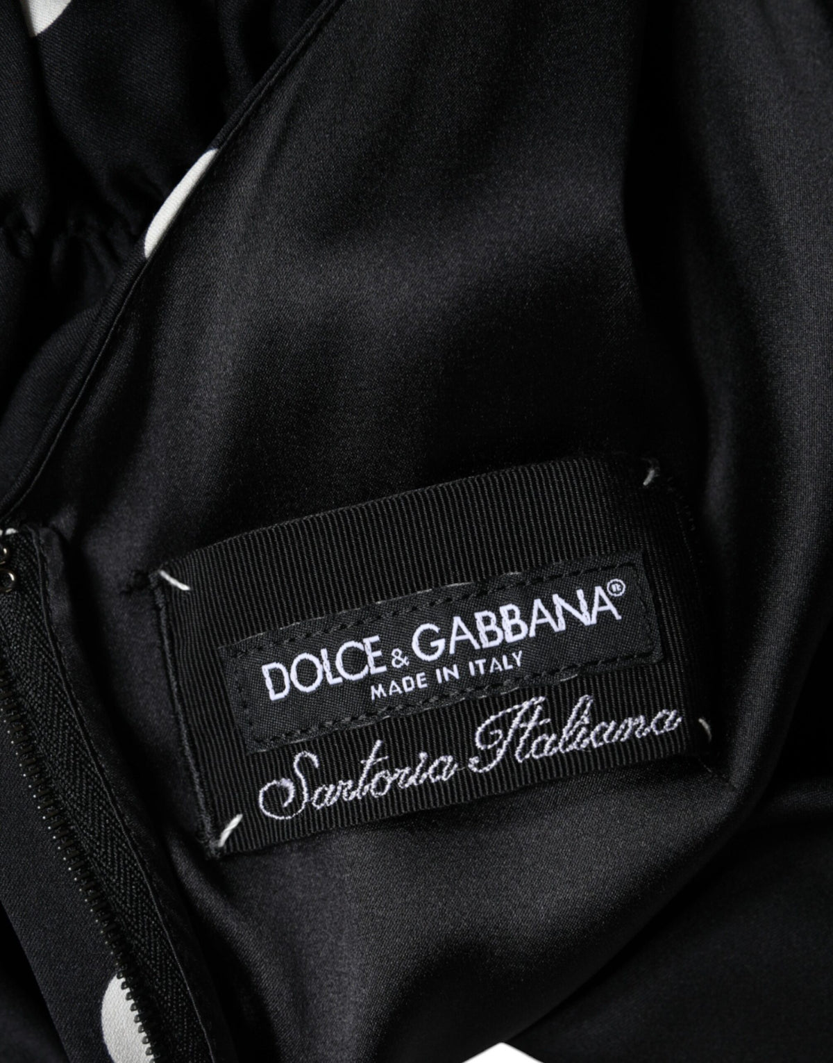 Dolce & Gabbana Women's Sheath Sleeveless V Neck Stretch Cotton Nylon & Silk Midi Dress - Black Dots Patterned