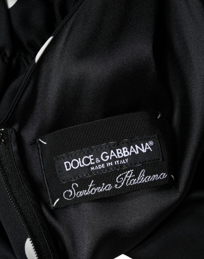 Dolce & Gabbana Women's Sheath Sleeveless V Neck Stretch Cotton Nylon & Silk Midi Dress - Black Dots Patterned