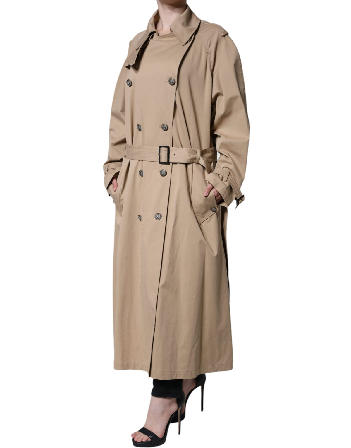 Dolce & Gabbana Women's Khaki Double Breasted Trench Coat Jacket