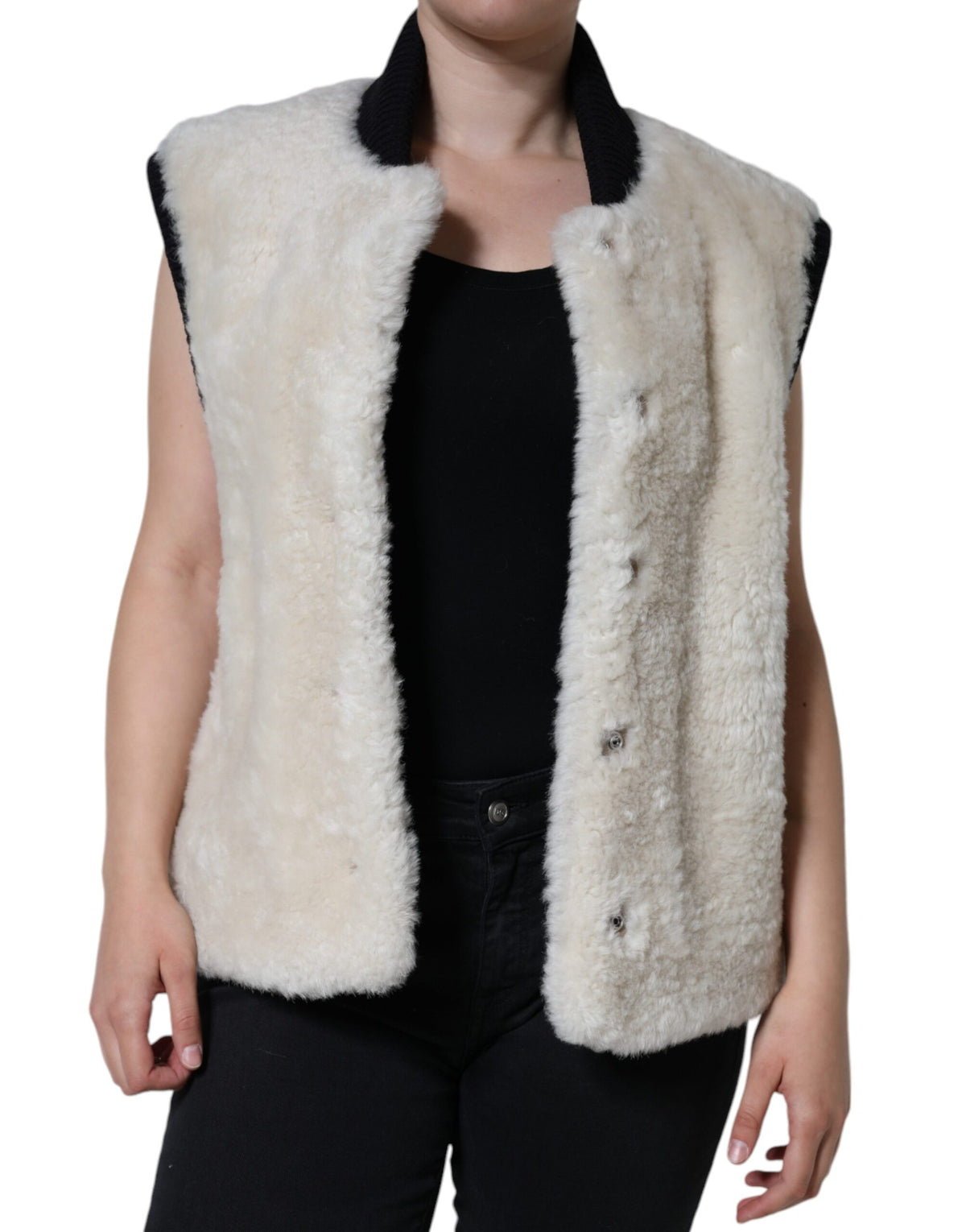 Burberry Women's White WARRENFORD Shearling Leather Vest Coat Jacket