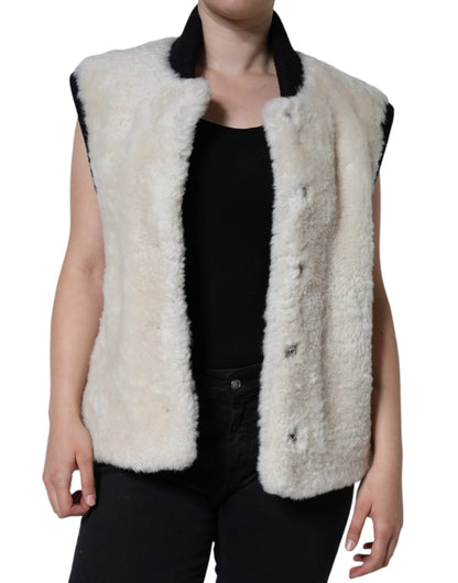 Burberry Women's White WARRENFORD Shearling Leather Vest Coat Jacket