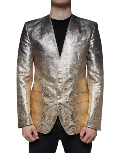 Dolce & Gabbana Men's Single Breasted Polyester & Silk Blazer - Gold Jacquard