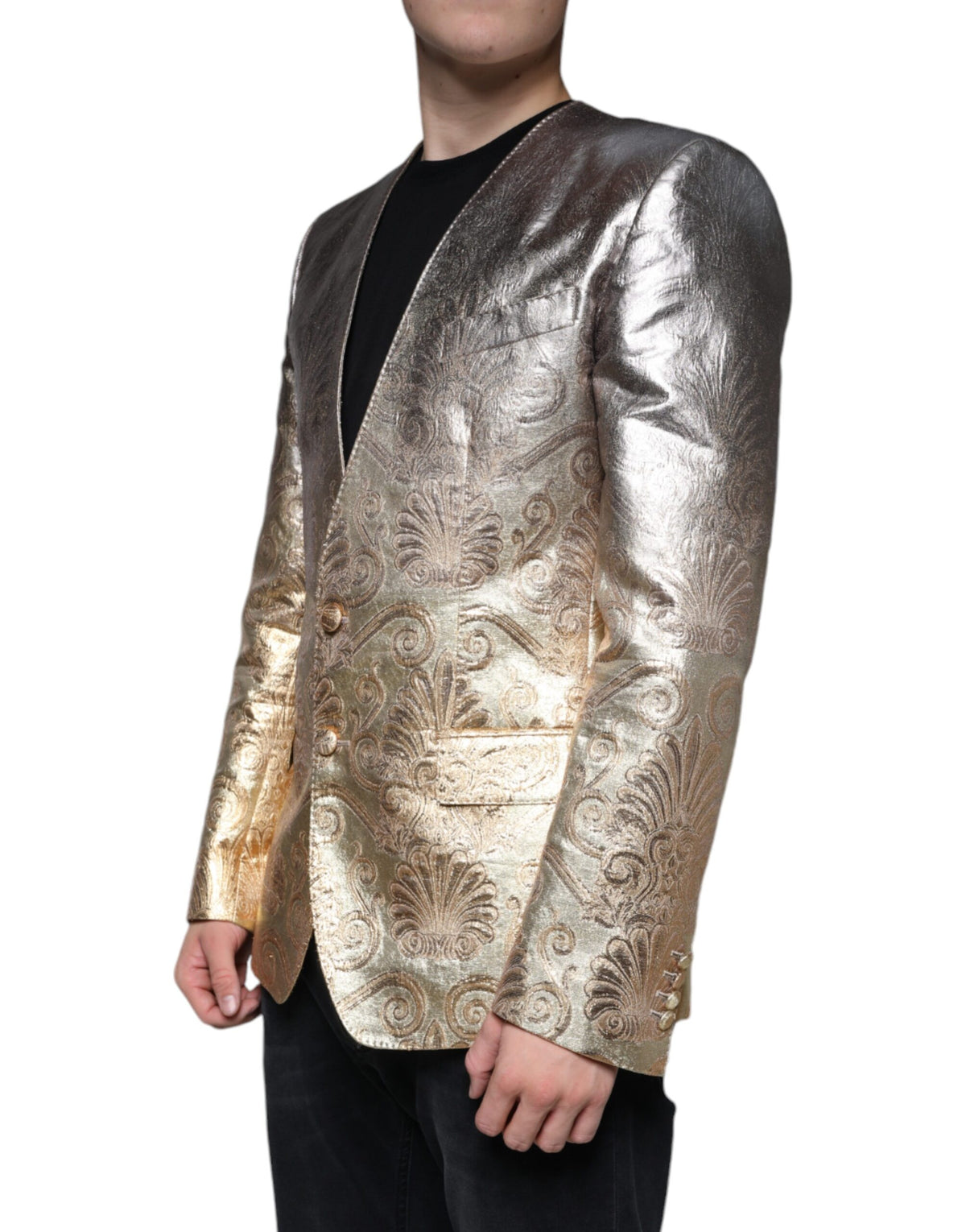 Dolce & Gabbana Men's Single Breasted Polyester & Silk Blazer - Gold Jacquard