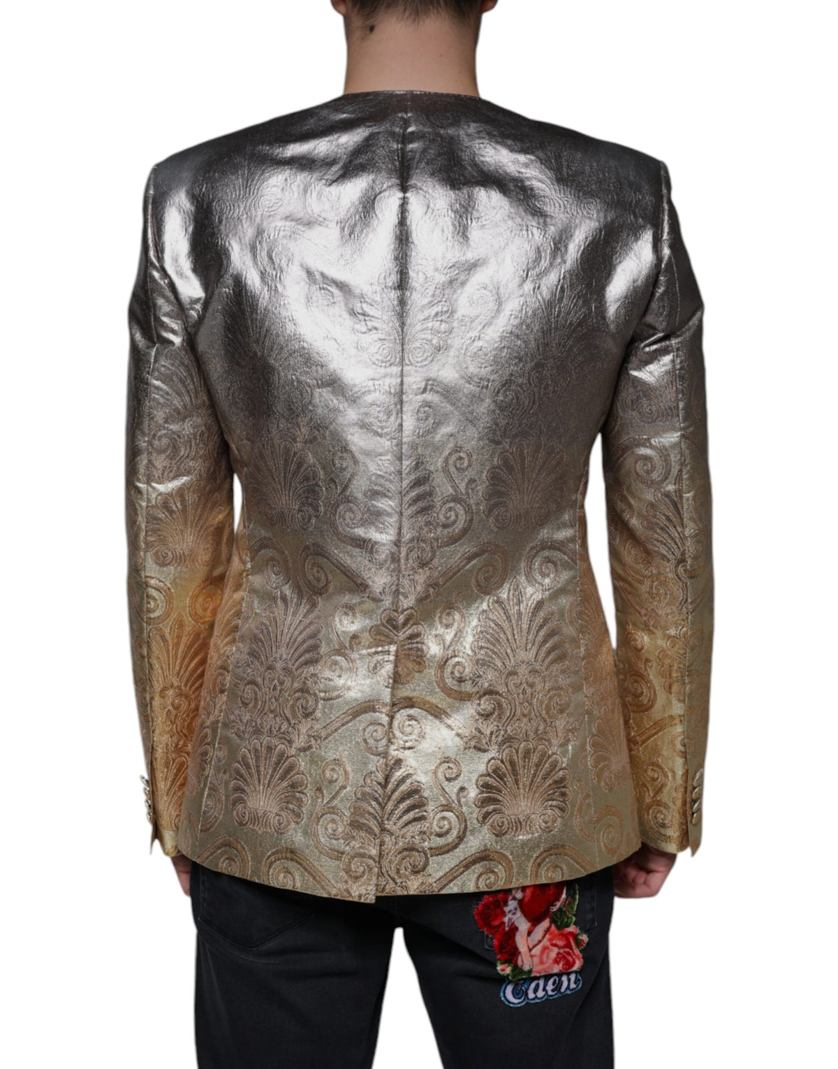 Dolce & Gabbana Men's Single Breasted Polyester & Silk Blazer - Gold Jacquard