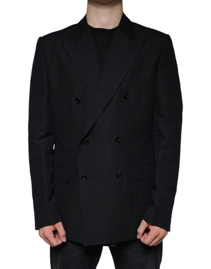 Dolce & Gabbana Men's Double Breasted Linen & Cotton Blazer - Black