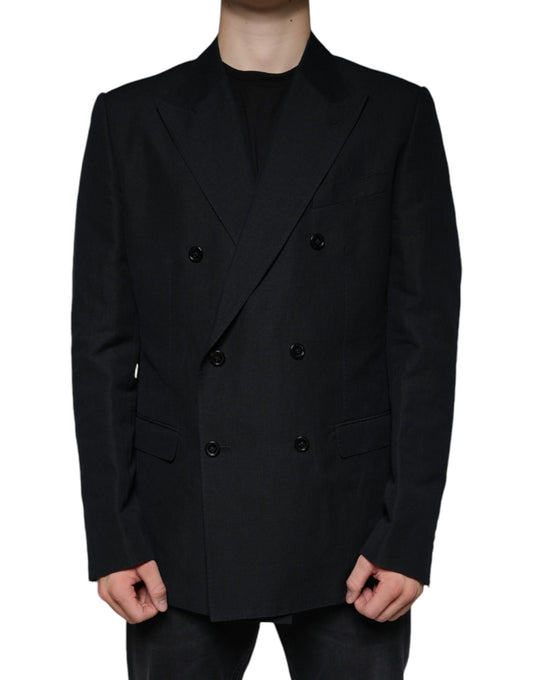 Dolce & Gabbana Men's Double Breasted Linen & Cotton Blazer - Black