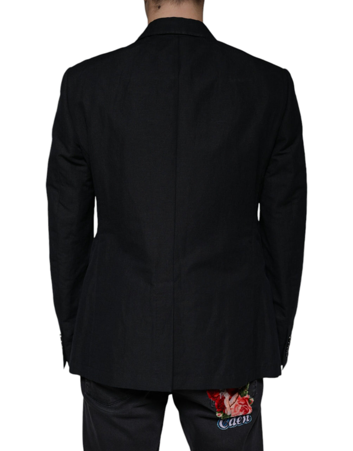 Dolce & Gabbana Men's Double Breasted Linen & Cotton Blazer - Black
