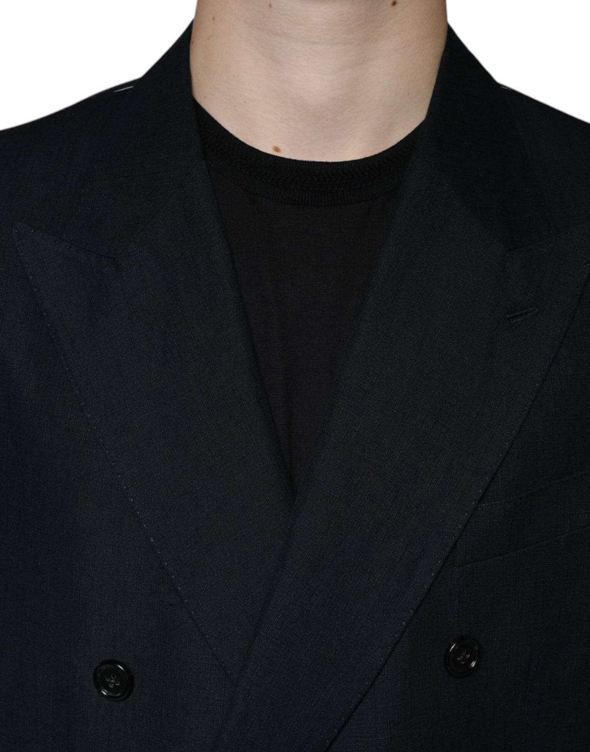 Dolce & Gabbana Men's Double Breasted Linen & Cotton Blazer - Black