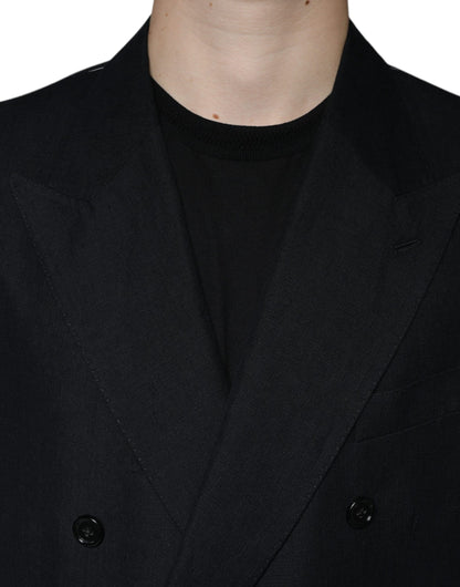Dolce & Gabbana Men's Double Breasted Linen & Cotton Blazer - Black