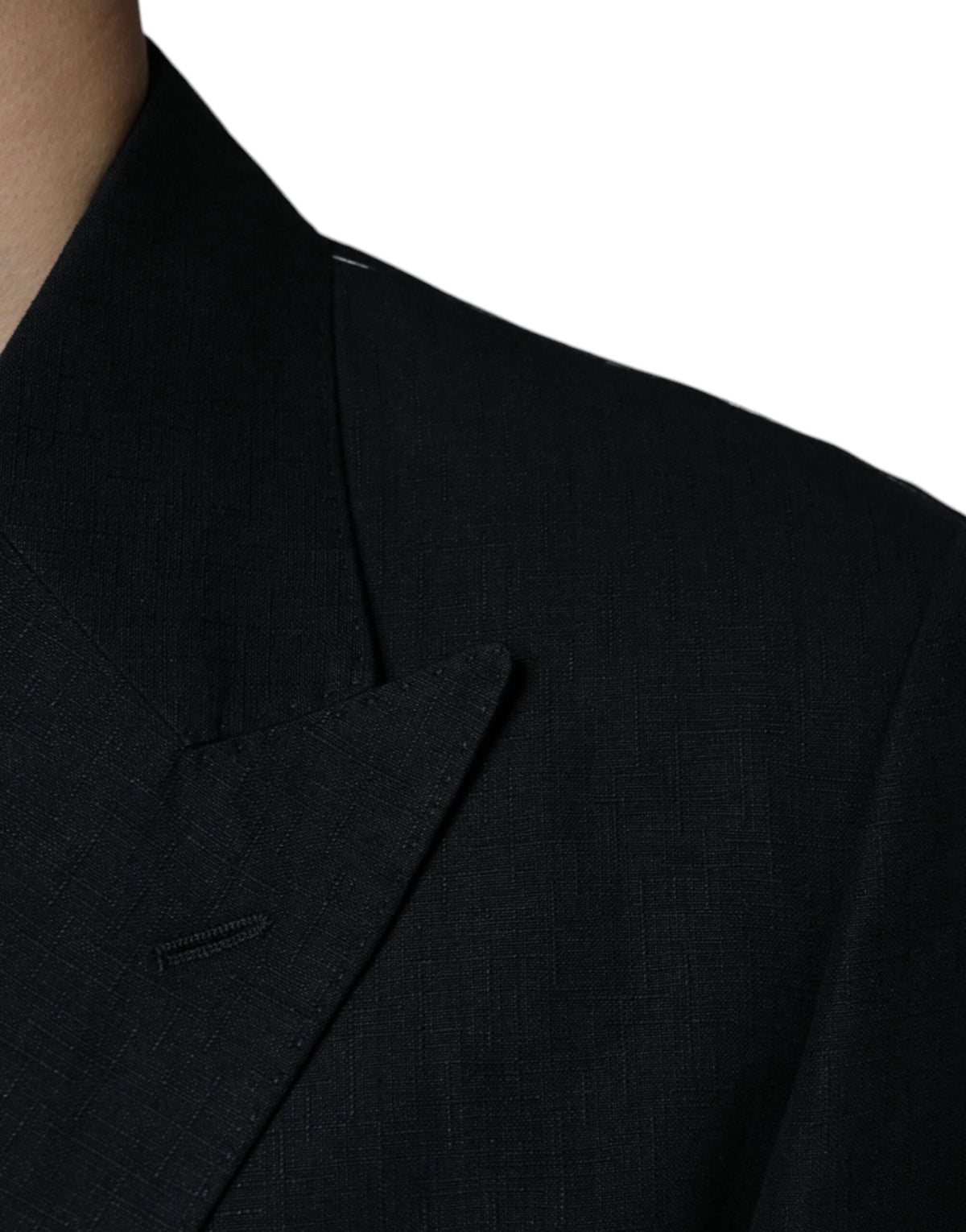 Dolce & Gabbana Men's Double Breasted Linen & Cotton Blazer - Black