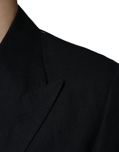 Dolce & Gabbana Men's Double Breasted Linen & Cotton Blazer - Black