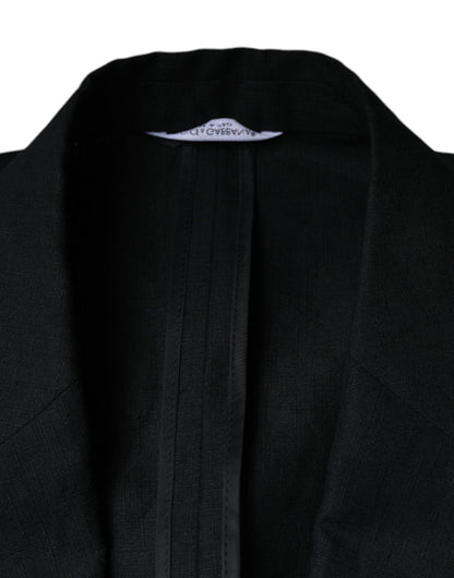 Dolce & Gabbana Men's Double Breasted Linen & Cotton Blazer - Black