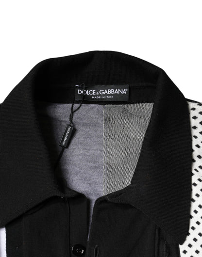 Black White Polka Dot Collared Polo T-shirt