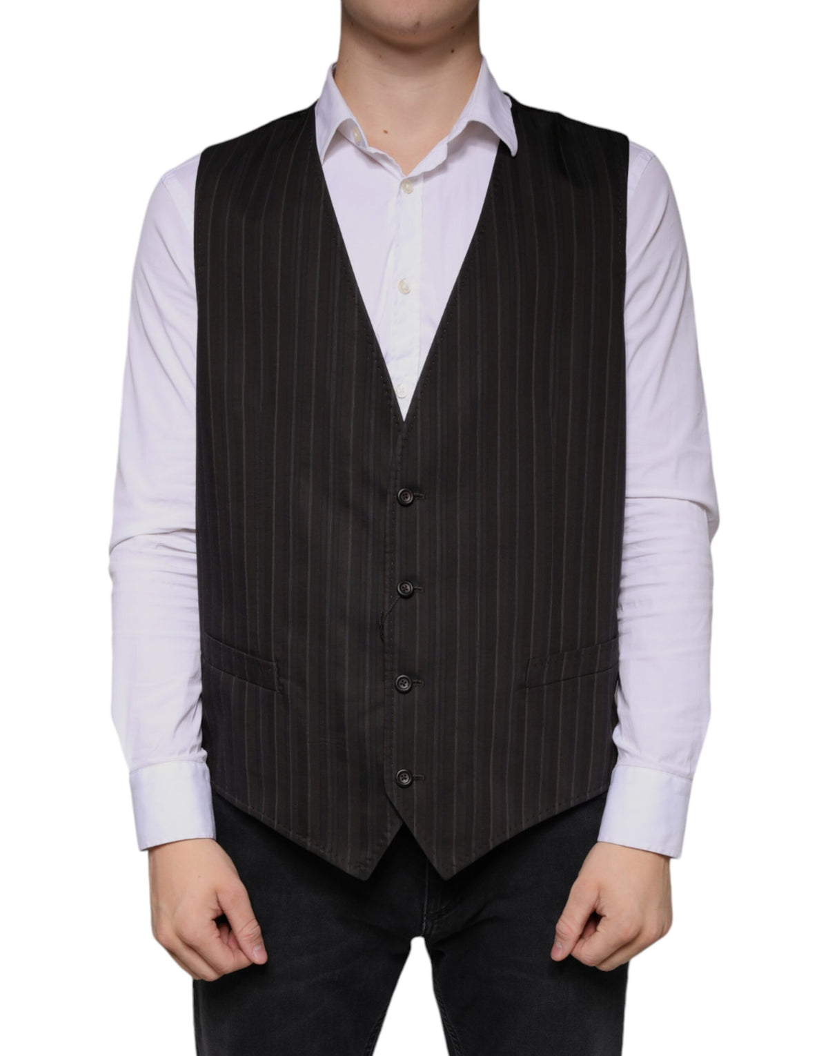 Dolce & Gabbana Men's Single Breasted Cotton Cupro & Viscose Vest - Black