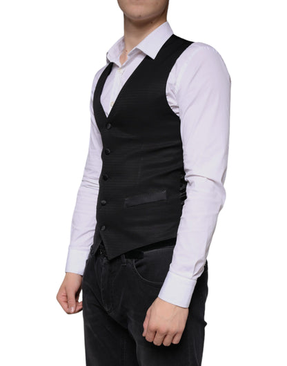 Dolce & Gabbana Men's Single Breasted Polyester Silk Viscose & Wool Vest - Black