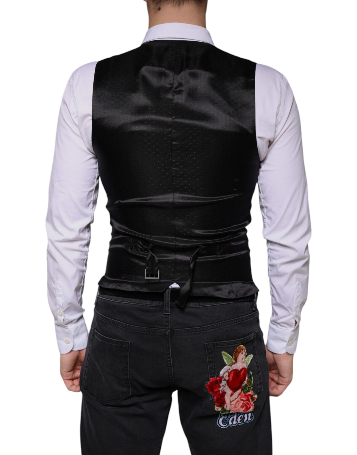 Dolce & Gabbana Men's Single Breasted Polyester Silk Viscose & Wool Vest - Black
