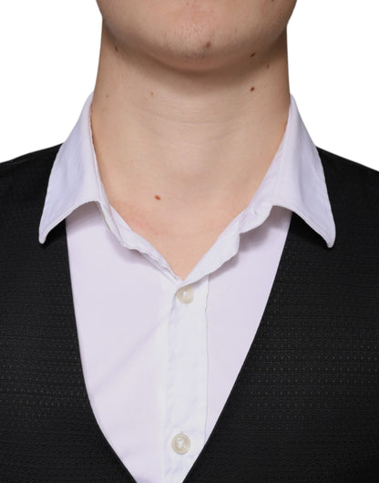 Dolce & Gabbana Men's Single Breasted Polyester Silk Viscose & Wool Vest - Black