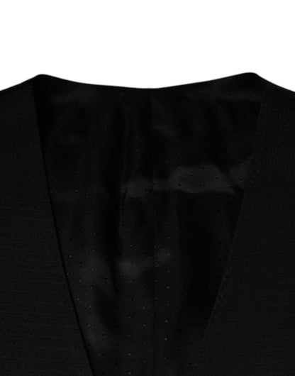 Dolce & Gabbana Men's Single Breasted Polyester Silk Viscose & Wool Vest - Black