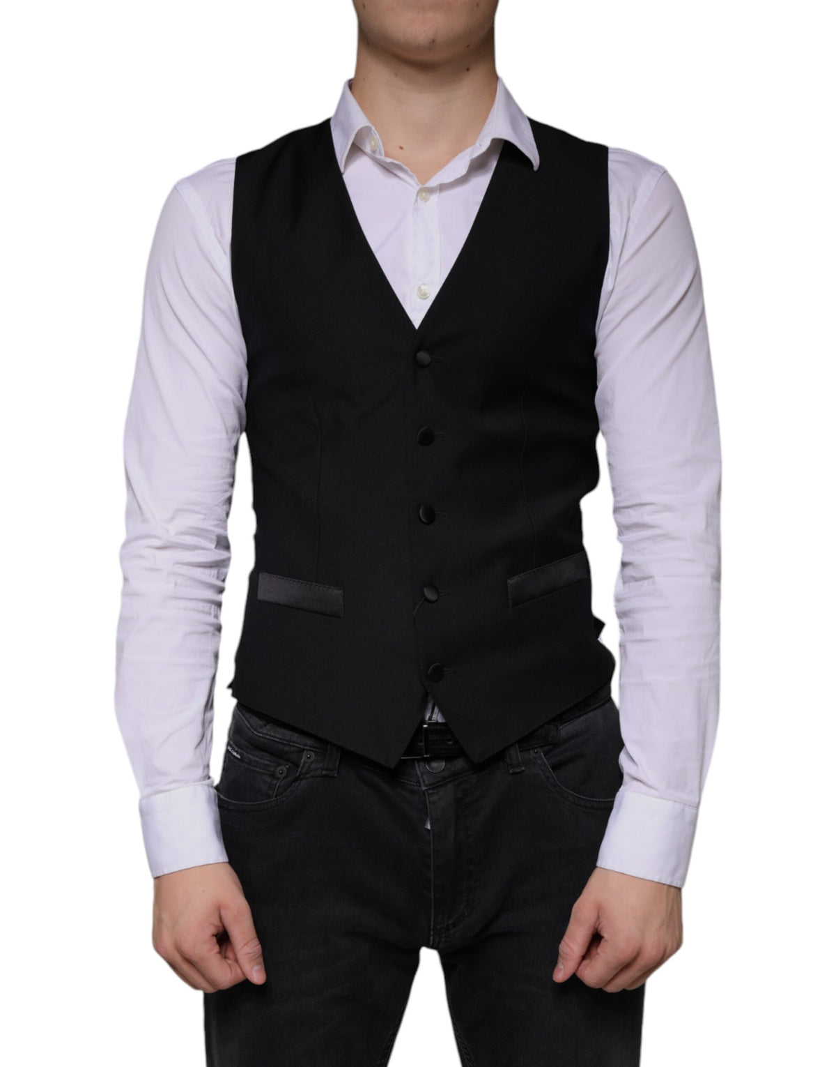 Dolce & Gabbana Men's Single Breasted Virgin Wool Silk & Viscose Vest - Black