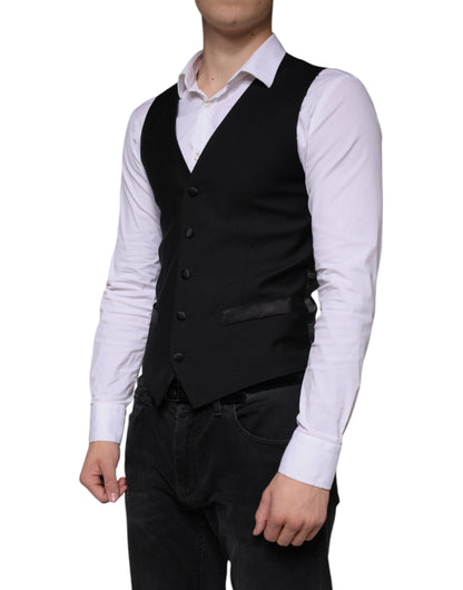 Dolce & Gabbana Men's Single Breasted Virgin Wool Silk & Viscose Vest - Black