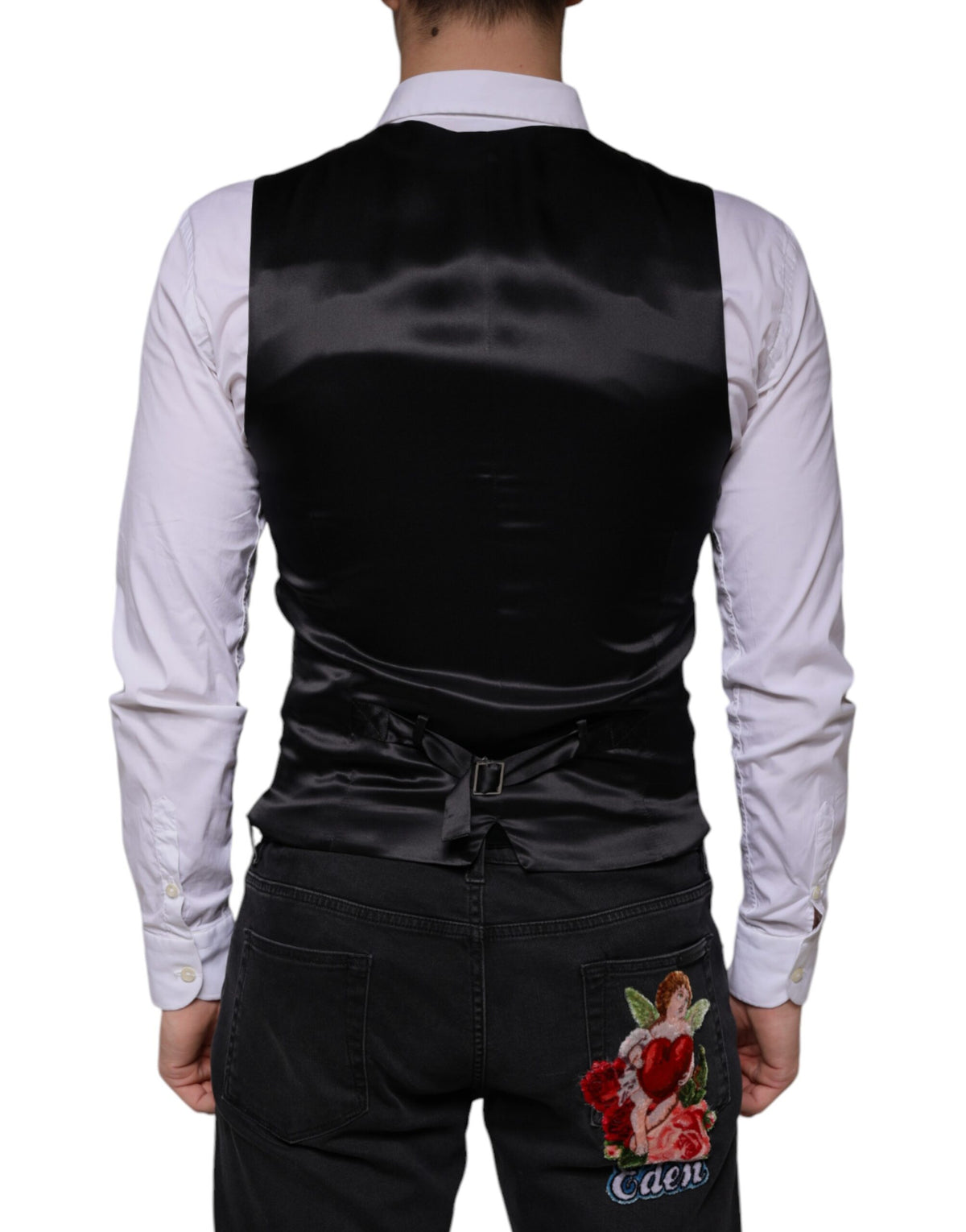 Dolce & Gabbana Men's Single Breasted Virgin Wool Silk & Viscose Vest - Black