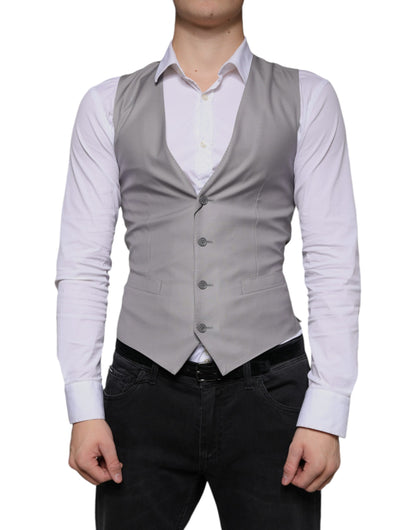 Dolce & Gabbana Men's Single Breasted Virgin Wool Silk Viscose & Cupro Vest - Gray Light Grey