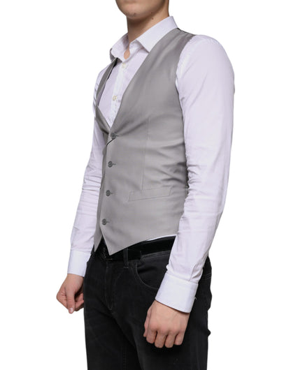 Dolce & Gabbana Men's Single Breasted Virgin Wool Silk Viscose & Cupro Vest - Gray Light Grey