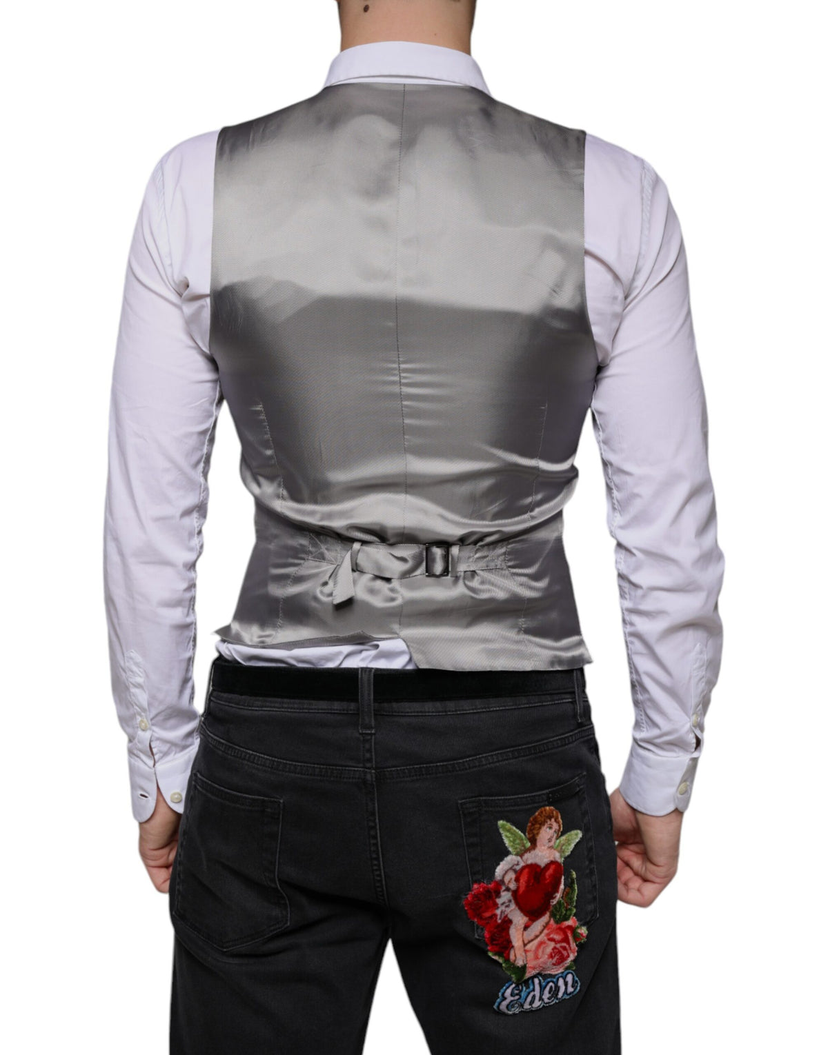 Dolce & Gabbana Men's Single Breasted Virgin Wool Silk Viscose & Cupro Vest - Gray Light Grey