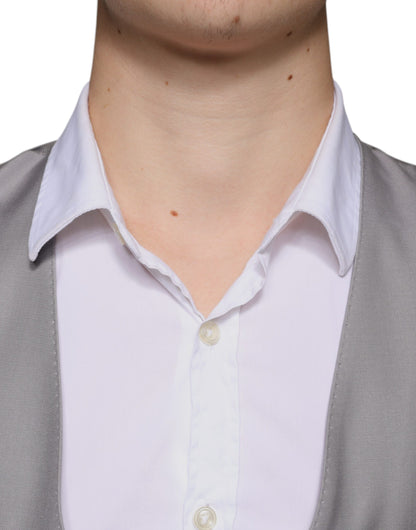Dolce & Gabbana Men's Single Breasted Virgin Wool Silk Viscose & Cupro Vest - Gray Light Grey