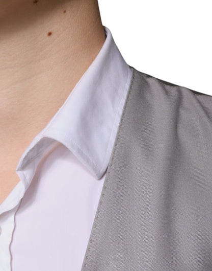 Dolce & Gabbana Men's Single Breasted Virgin Wool Silk Viscose & Cupro Vest - Gray Light Grey