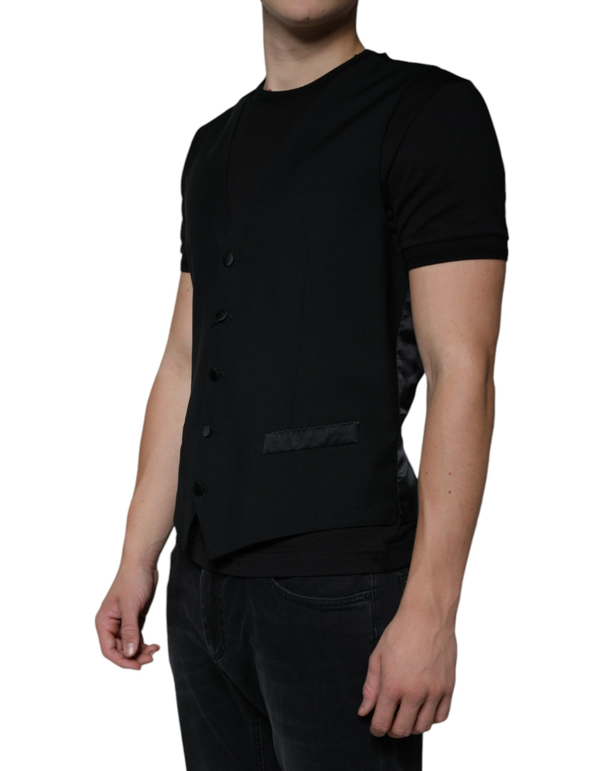 Dolce & Gabbana Men's Single Breasted Virgin Wool Silk Polyester & Viscose Vest - Black