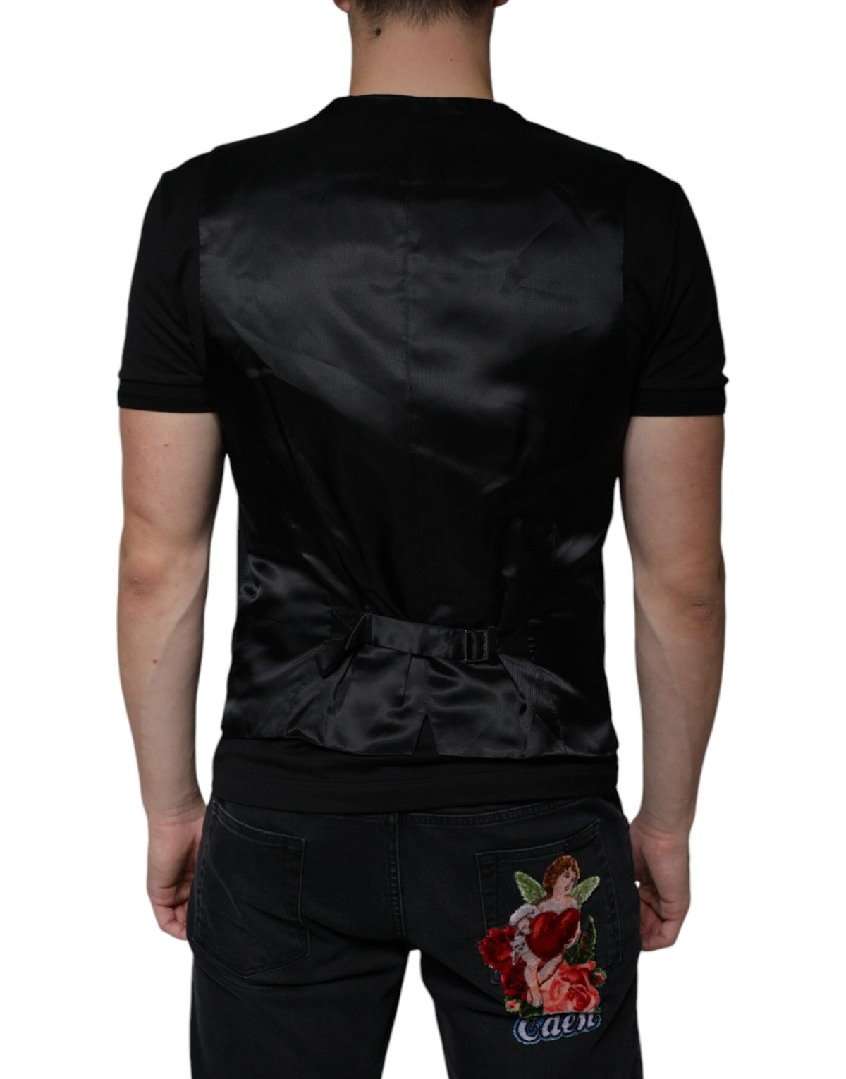 Dolce & Gabbana Men's Single Breasted Virgin Wool Silk Polyester & Viscose Vest - Black