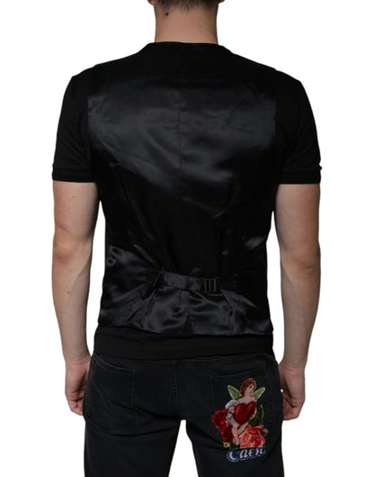 Dolce & Gabbana Men's Single Breasted Virgin Wool Silk Polyester & Viscose Vest - Black