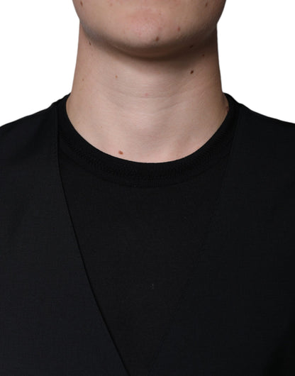 Dolce & Gabbana Men's Single Breasted Virgin Wool Silk Polyester & Viscose Vest - Black